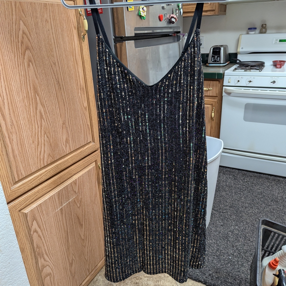 Candie's Black and Gold Sequin Backless Dress